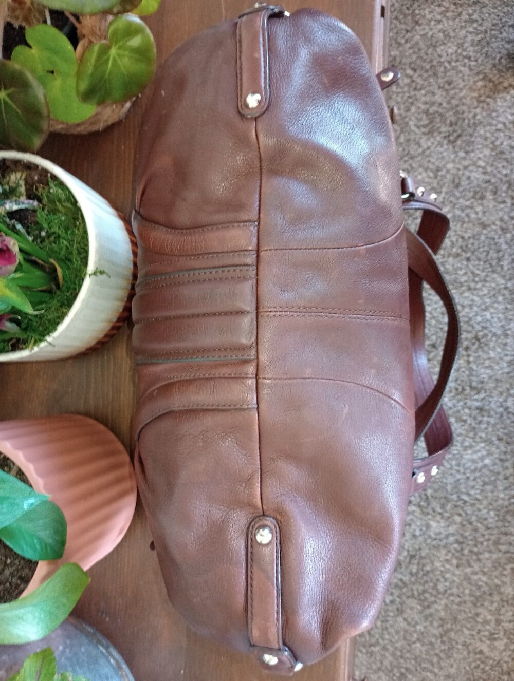 B. Makowsky Studded Leather Hobo Satchel - Picture 10 of 13
